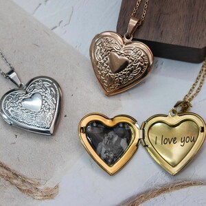 Vintage Heart Locket Necklace with Engraving, Picture Necklace, Custom Engraved Locket Photo, Mother's Day Gift for Mom, Wife, Grandma
