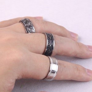 Mens Silver Stainless Steel Rings Signet Rings Rings for men Set of rings Silver Flower Jewellery Unisex Spinning Eye Rings image 8