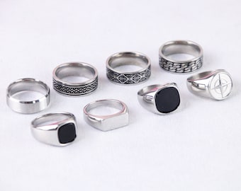 Mens Silver Rings - Stainless Steel Signet Rings -Silver Steel Rings - Stainless Steel Signet Ring - Rings for menll