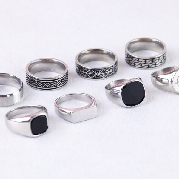 Mens Silver Rings - Stainless Steel Signet Rings -Silver Steel Rings - Stainless Steel Signet Ring - Rings for menll