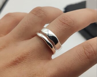 Silber Double Layer Chunky Stapelbar Dicker Verstellbarer Ring-Erster Muttertag Geschenk-Mütter Geschenk-Geschenk für Mama-Daumen Ring-Layered Band-Geschenk Ihr