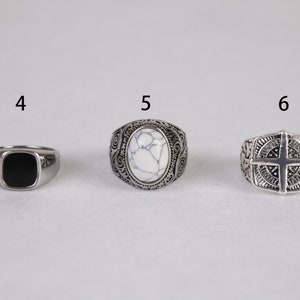 Zilveren herenringen roestvrijstalen zegelringen ringen voor mannen set ringen zilveren streetwear sieraden unisex ringen abalone schelp afbeelding 4