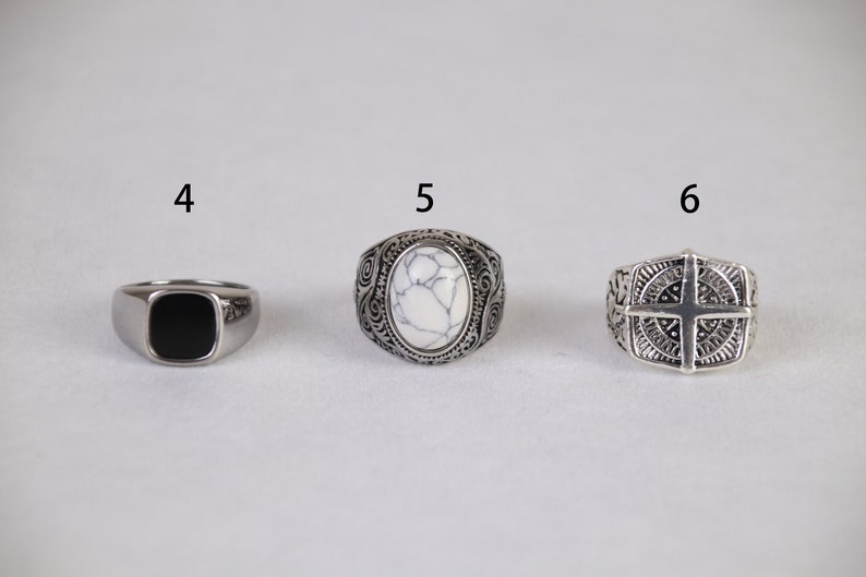 Mens Silver Rings Stainless Steel Signet Rings Rings for men Set of rings Silver Streetwear Jewellery Unisex Rings Abalone Shell zdjęcie 4