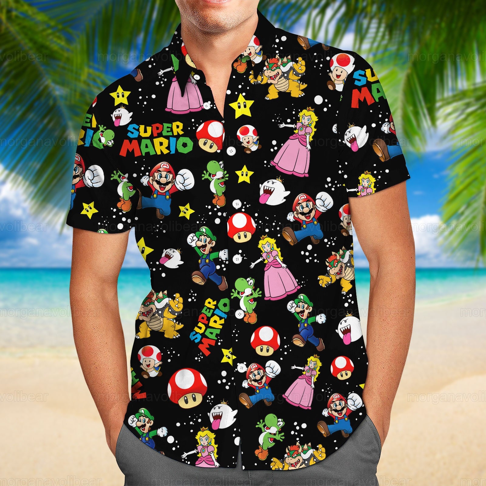 Mario Hawaiian Shirt, Super Mario Shirt, Mario Hawaii Short