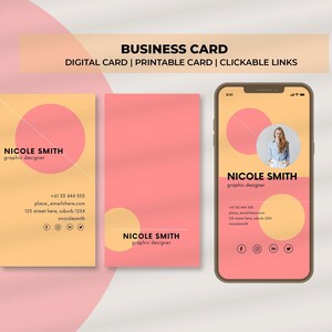 Sjabloon voor digitale visitekaartjes, visitekaartje, verticaal visitekaartje, eenvoudig ontwerp, artistiek ontwerp, bewerkbare kaart, pastelkleur