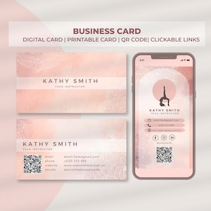 Tarjeta de visita digital con código QR, tarjeta de visita con código QR, tarjeta de visita interactiva, tarjeta de visita imprimible con código QR, tarjetas de yoga
