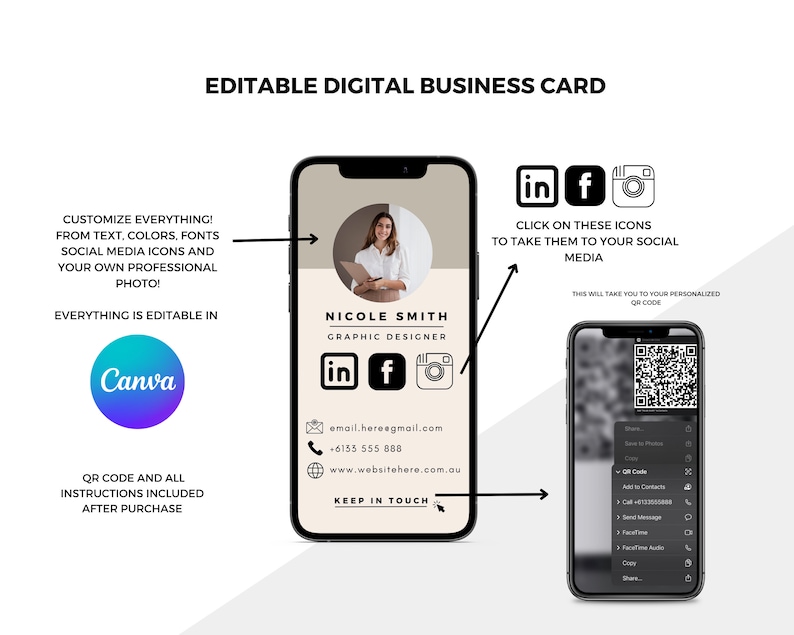 Digital Business Card With QR Code Business Card Interactive Etsy