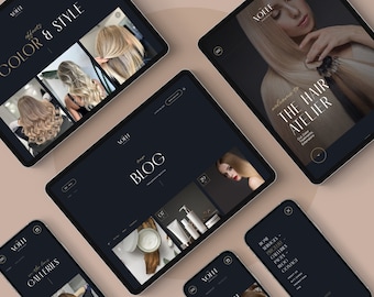 Dark hair salon, hair stylist website. Professional, agency grade website template for hairstylist, hairdresser, barber, spa, beautician.