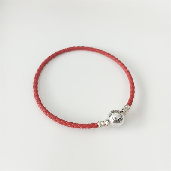 PANDORA 赤 レザー ブレスレット Pandora Moments Red Woven Leather Bracelet | Gold plated