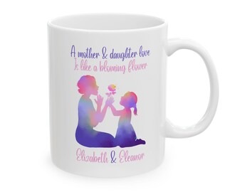 Personalized Mother Daughter Mug: Pastel Flower Design, Custom Names