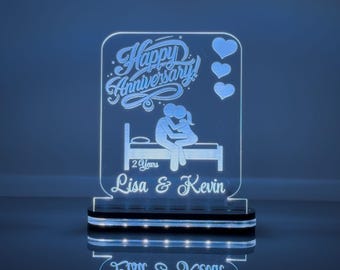 Personalized Anniversary Night Light | Custom Couple LED Lamp | Wedding Anniversary Gift for Husband Wife | Romantic Keepsake