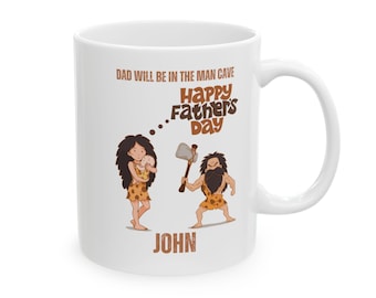 Funny Father's Day Mug: Caveman Dad in Man Cave (11oz, 15oz)