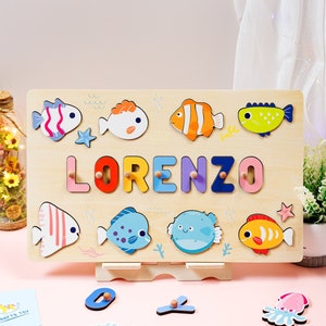 Custom Baby Fishes Name Puzzle, Ocean Animal Wooden Name Puzzle, Baby name puzzle, Custom Name Puzzle, Toddler Montessori Toys, Baby Gift