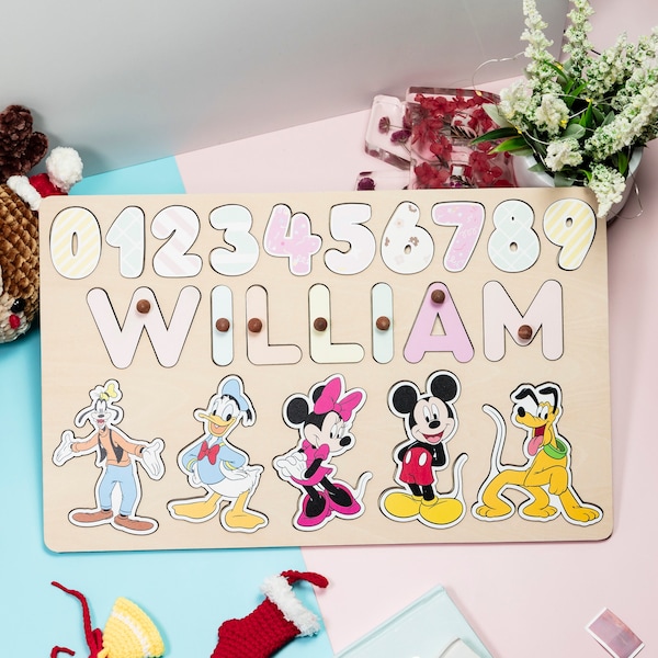 Personalized Cartoon Baby Name Puzzle, Personalized Baby Name Puzzle With Pegs, Custom Name puzzle, Kid name puzzle