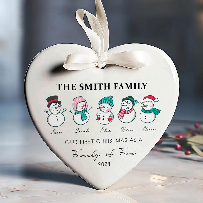 Personalized Heart Shaped Ornament, Family Stocking Ornament With Names