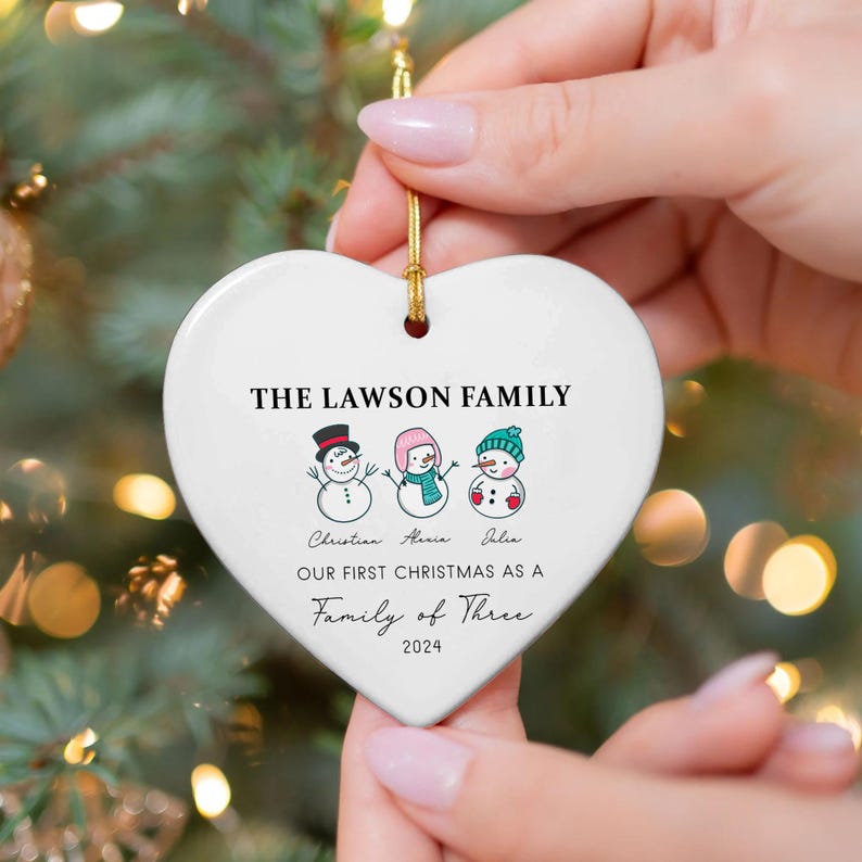 Personalized Heart Shaped Ornament, Family Stocking Ornament With Names