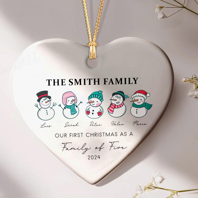 Personalized Heart Shaped Ornament, Family Stocking Ornament With Names