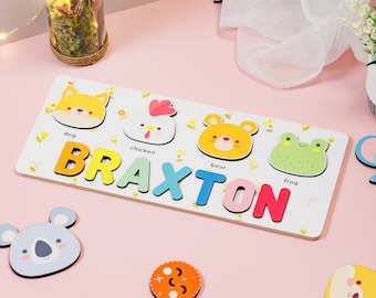Custom Baby Animal Wooden Name Puzzle, Woodland Animal Name Puzzle, Custom Name Puzzle, Toddler Montessori Toys, Baby Gift for Animal Lovers