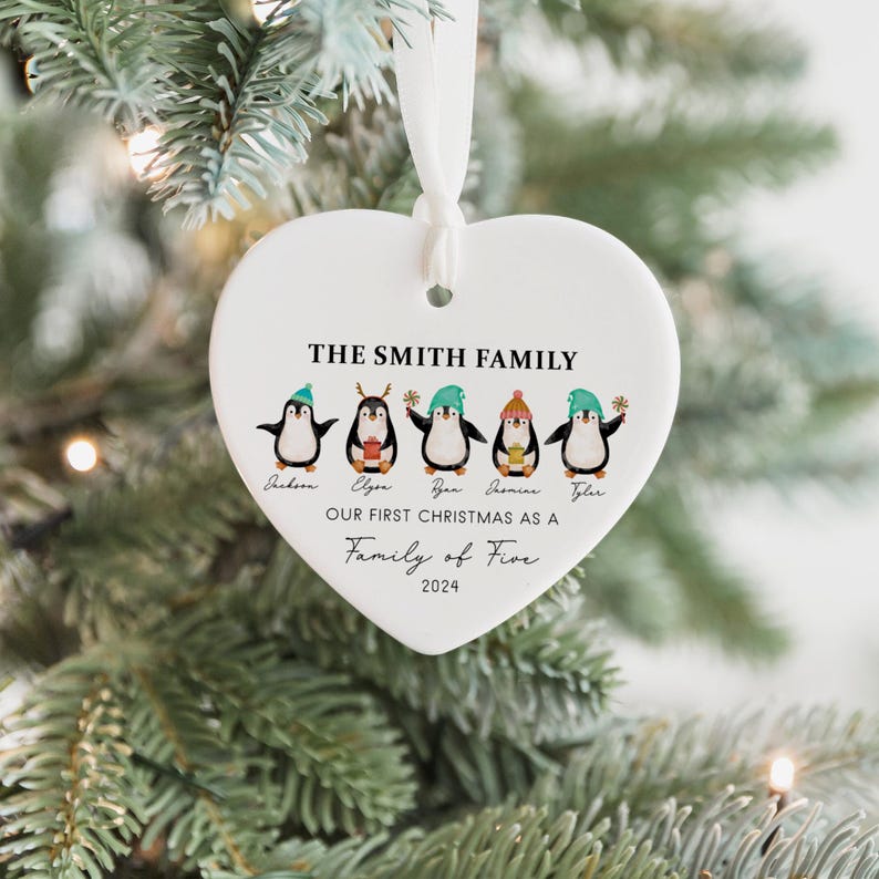 Personalized Heart Shaped Ornament, Family of 4 Ornament, Custom Family