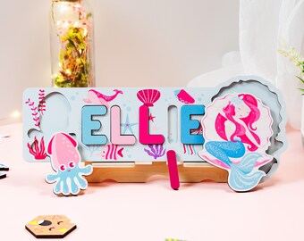 Custom Baby Mermaid Wooden Name Puzzle, Custom Ocean Name Puzzle, Custom Name Puzzle, Baby Name Puzzle, Toddler Montessori Toys, Baby Gifts