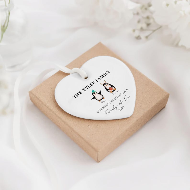 Personalized Heart Shaped Ornament, Family of 4 Ornament, Custom Family