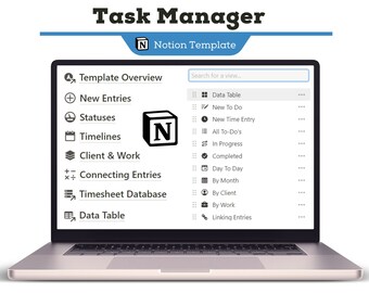 Task Manager Notion Template, To Do List & Project Work Planner, Compatible with Project Management, Client Work and Group Tracking