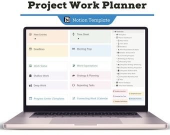 Project Work Planner Notion Template, Categorized Project Management Template, Weekly Work Planner to Manage and Forecast Your Time