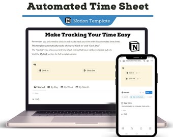Automate Your Time Sheet, Timesheet Notion Template To Make Tracking Your Time Easy, Manage Your Time & Employee Timesheet With Two Buttons