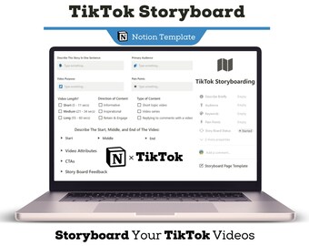 TikTok Storyboard Notion Template, Plan Your Video Content, TikTok Video Planner, Storyboard Content Ideas To Grow Your TikTok Channel