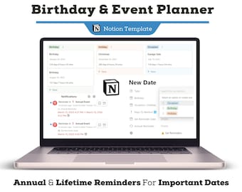 Birthday Planner & Event Planner, Birthday Tracker Notion Template, Setup Automatic Reminders and Annual Planning Reminder System