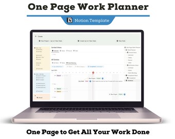 One Page Work Planner Notion Template, Notion Work Dashboard For Task Management, Project Management Using Notion Buttons On One Page