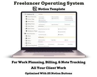Freelancer Operating System Notion Template For Client Work Management, All-in-One Freelancer Work Template With Notion Buttons