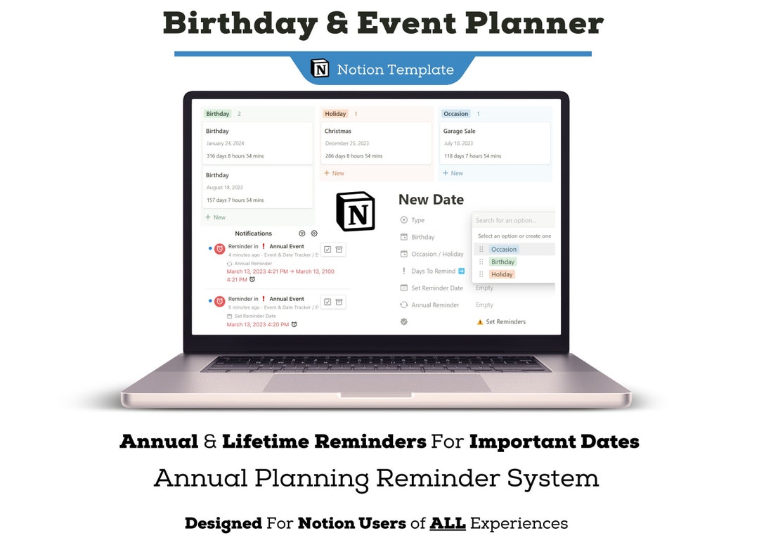 Birthday Planner Event Planner, Birthday Tracker Notion Template