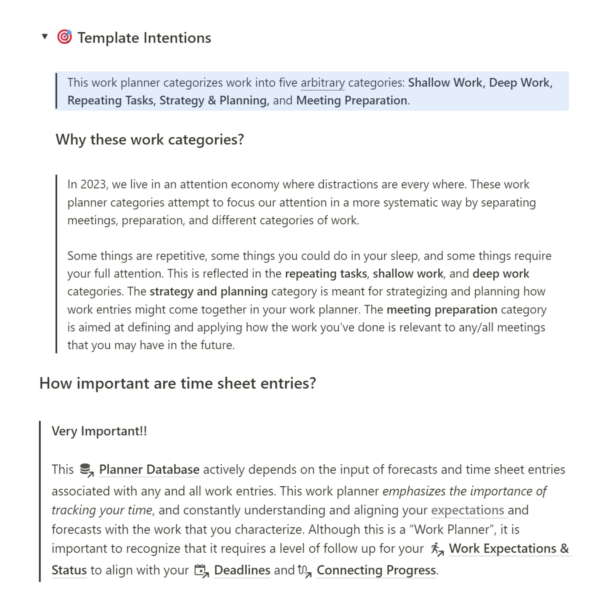 Project work planner notion template categorized project management