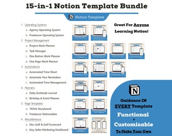 15-in-1 Notion Template Bundle | Notion Business & Work Templates, Guided Dashboard Templates, Operating Systems, and Project Management