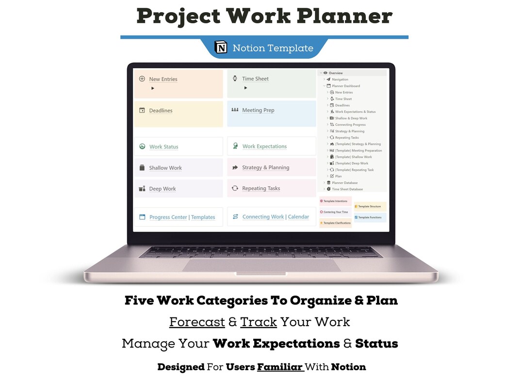 Project work planner notion template categorized project management