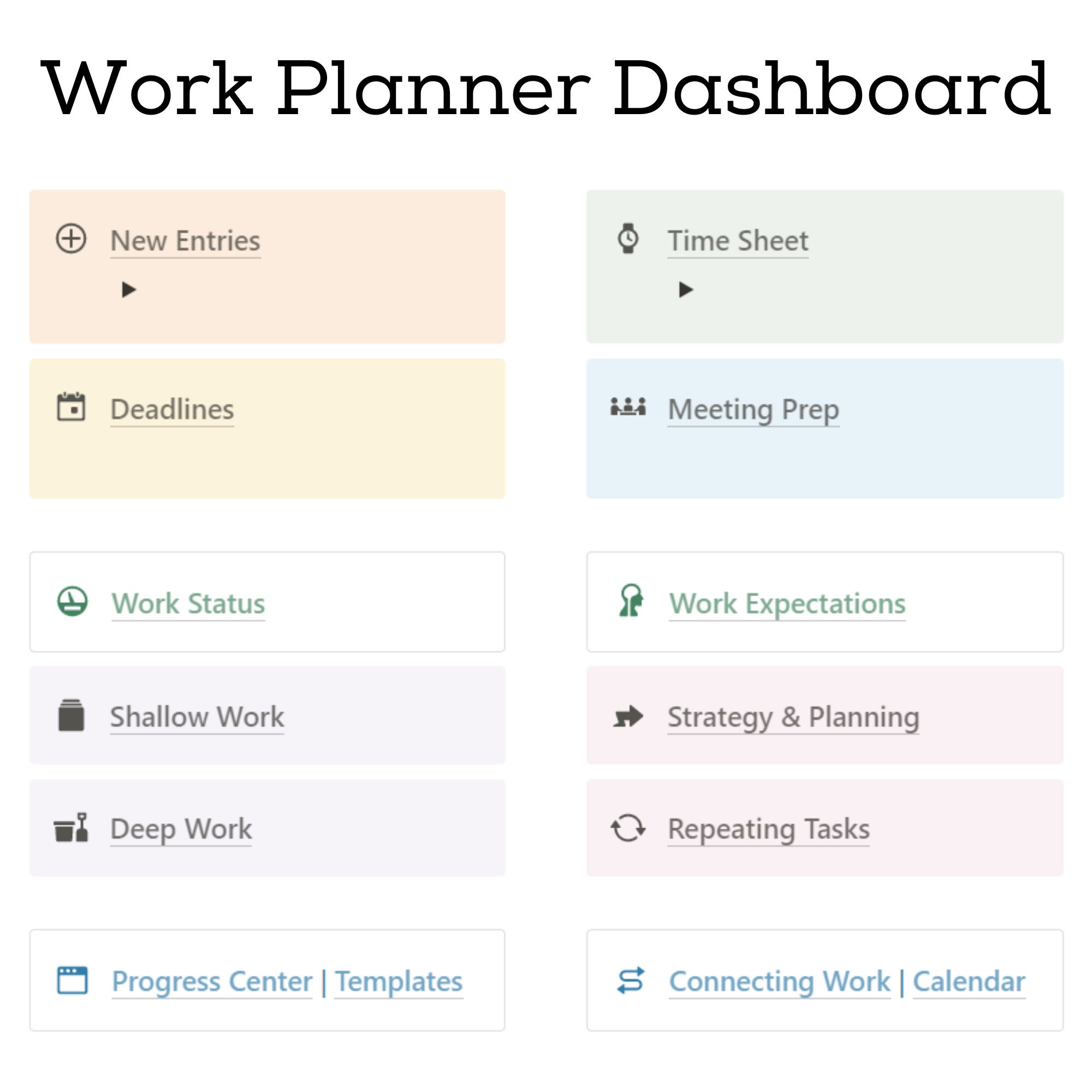 Project work planner notion template categorized project management