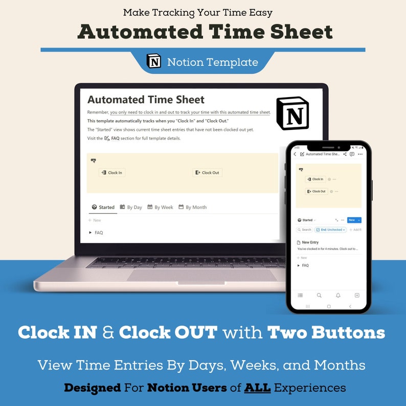 Automate Your Time Sheet Timesheet Notion Template Make Etsy