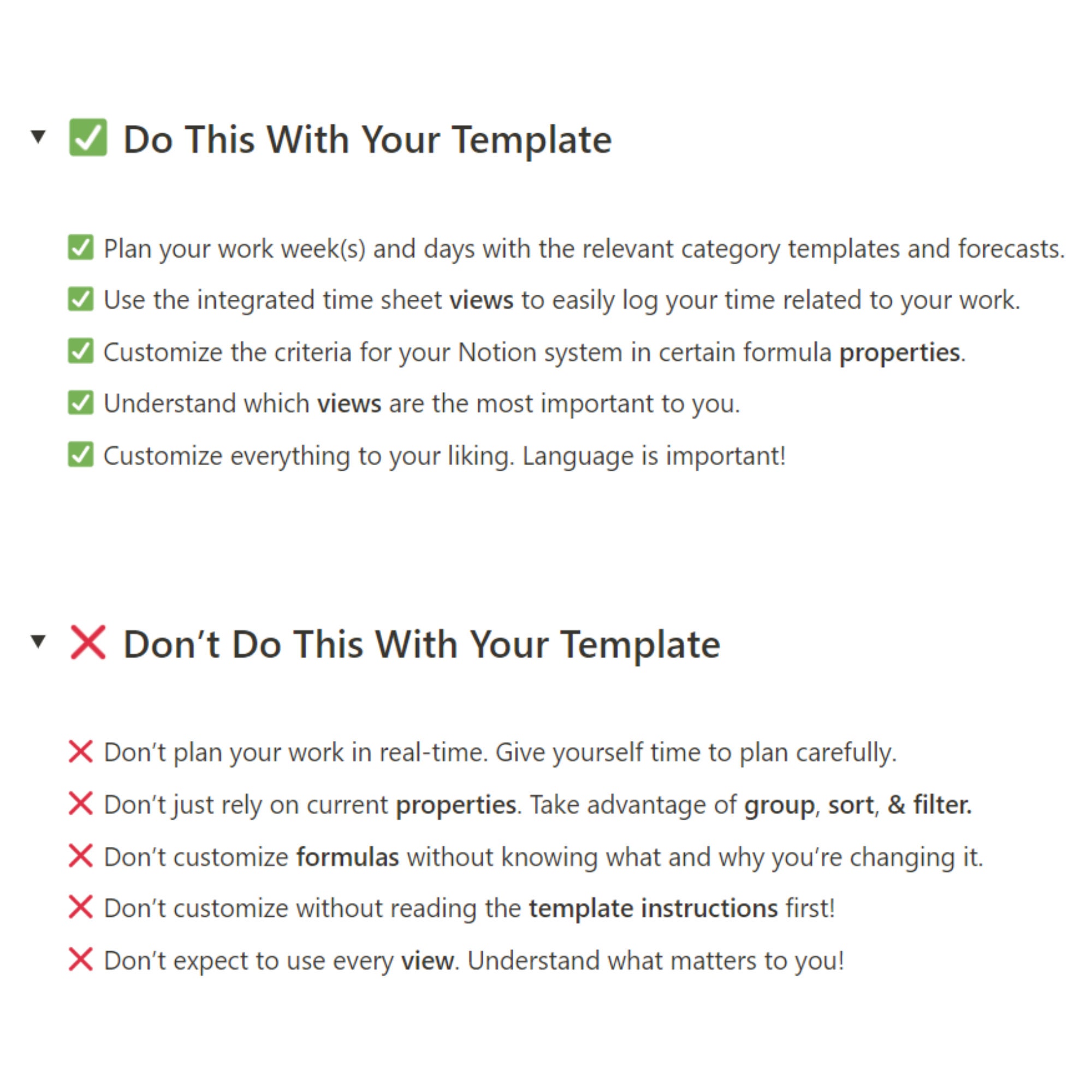 Project work planner notion template categorized project management