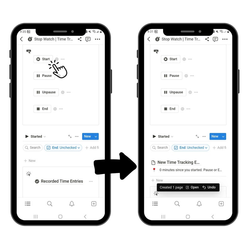 May include: A screenshot of a mobile phone displaying a stopwatch app. The app is in use, and the user has paused the timer. The app shows a list of recorded time entries.