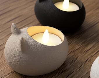 Katzen Teelichthalter LED minimalistisch | 3D-Druck Katze Teelicht Halter | Geschenk Katzenliebhaber Weihnachten Geburtstag Katzenliebhaber