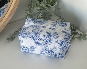 the eloiuse handmade makeup bag, cosmetic bag, zipper bag, boxy bag,travel bag, makeup organiser bag, blue floral, toiletry bag, loveclocoAU