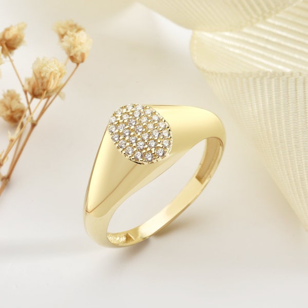 18K solides echtes Gold Minimalist Ring für Frauen, klassische zierliche Oval Cz Ehering, 14K Gold Versprechensring für sie, Muttertagsgeschenk
