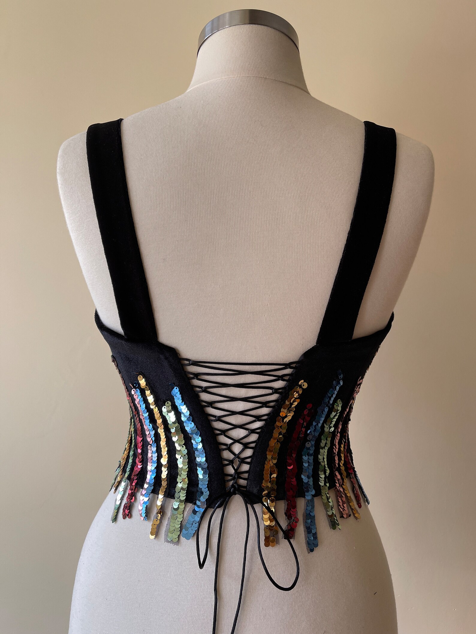 Handmade Black Velvet Top Bustier Corset Single Piece Unique Spangle ...