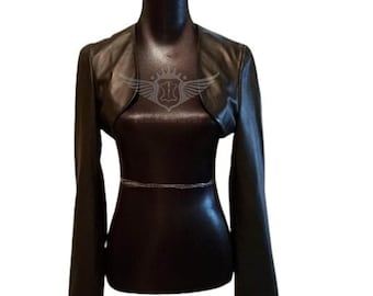 Lambskin Leather Cropped Bolero Jacket: Slim Fit Biker Shrug