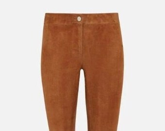 Goat Suede Leather Trouser Pant, Slim-fit Designer Style