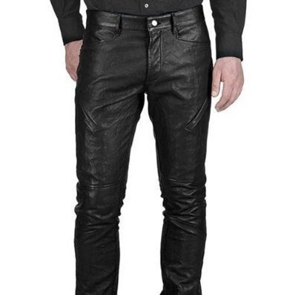 Men's & Boys 100% Genuine High Quality Soft Lambskin Leather Moter Biker Pant Straight Jeans style