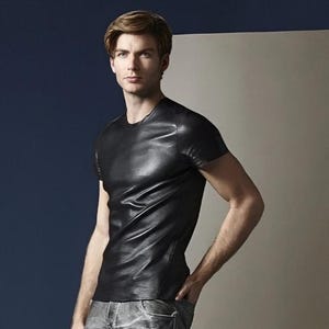 Men&#39;s & Boys 100 % Real High Quality Soft Lambskin stretched Leather Motor Biker T-Shirt, Short Sleeves Beautiful Look