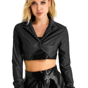 Women&#39;s & Girls 100% Genuine High Quality Lambskin Leather Cropped Moto Bolero Shrug Biker Jacket Slim-Fit Tuxedo Style Jacket
