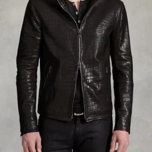 Men&#39;s & Boys 100 % Genuine High Quality Lambskin Leather Crocodiles embossed Motor Biker Jacket, Long Sleeves Beautiful Look